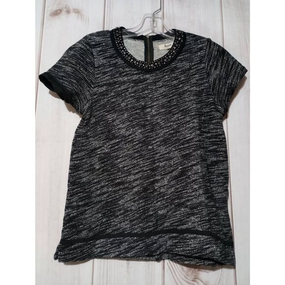 Madewell Sweater Ladies Medium Black Short Sleeve Round‎ Neck Embellished - Picture 1 of 8